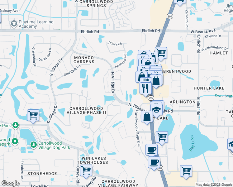 map of restaurants, bars, coffee shops, grocery stores, and more near 14121 Cypress Circle in Tampa