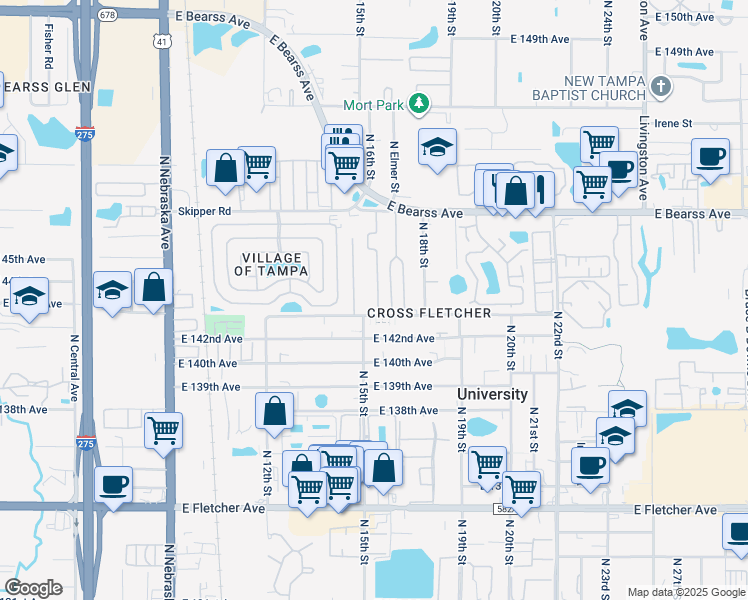 map of restaurants, bars, coffee shops, grocery stores, and more near 14316 Dake Lane in Tampa