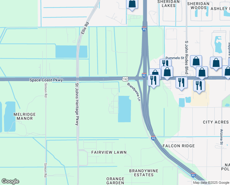 map of restaurants, bars, coffee shops, grocery stores, and more near 4855 U.S. 192 in Melbourne