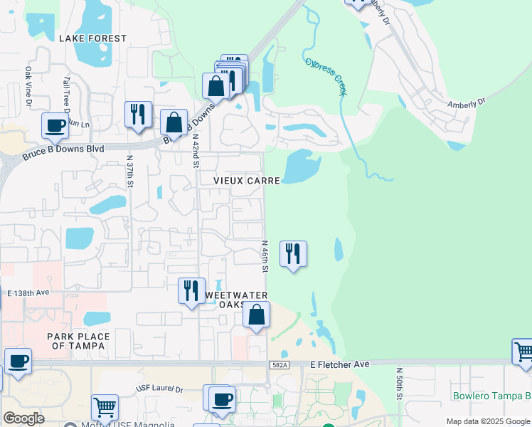 map of restaurants, bars, coffee shops, grocery stores, and more near 14605 North 46th Street in Tampa