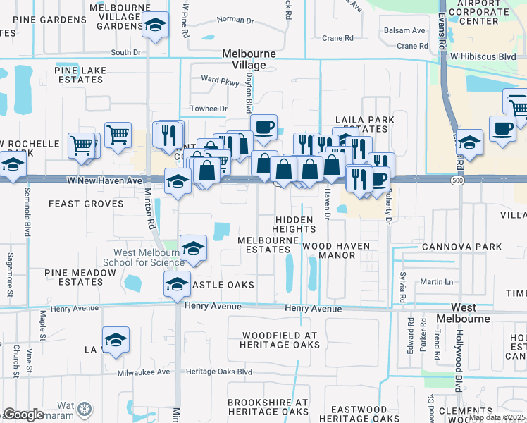 map of restaurants, bars, coffee shops, grocery stores, and more near 98 Bossieux Boulevard in Melbourne