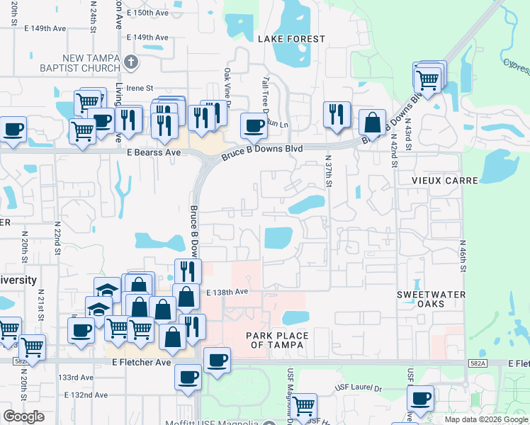 map of restaurants, bars, coffee shops, grocery stores, and more near 3609 Data Drive in Tampa