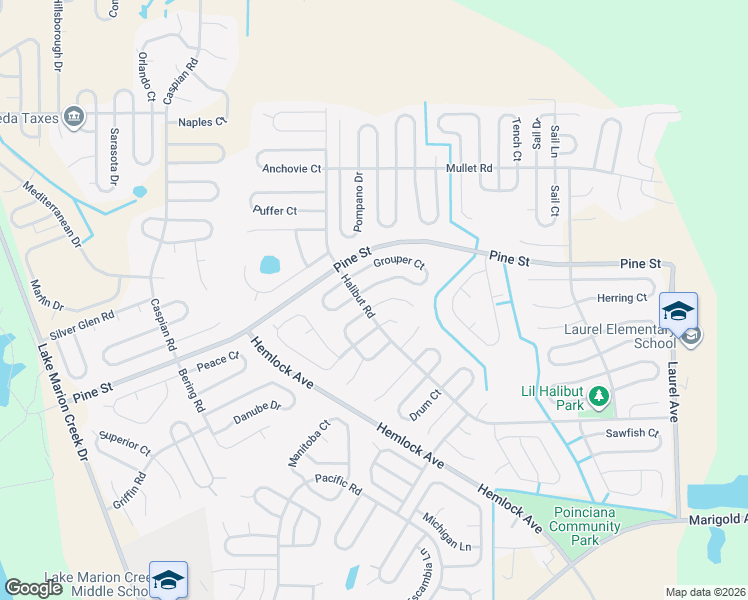 map of restaurants, bars, coffee shops, grocery stores, and more near 203 Dogfish Lane in Poinciana