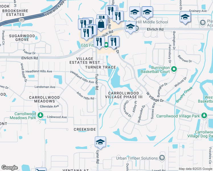 map of restaurants, bars, coffee shops, grocery stores, and more near 14301 Village View Drive in Tampa