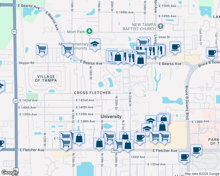 map of restaurants, bars, coffee shops, grocery stores, and more near 1960 Gregory Drive in Tampa