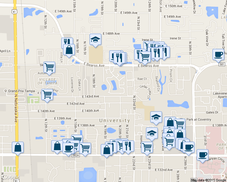 map of restaurants, bars, coffee shops, grocery stores, and more near 1960 Gregory Drive in Tampa