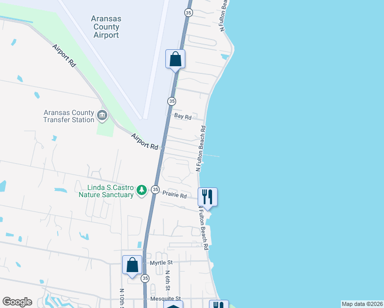 map of restaurants, bars, coffee shops, grocery stores, and more near 1075 North Fulton Beach Road in Rockport