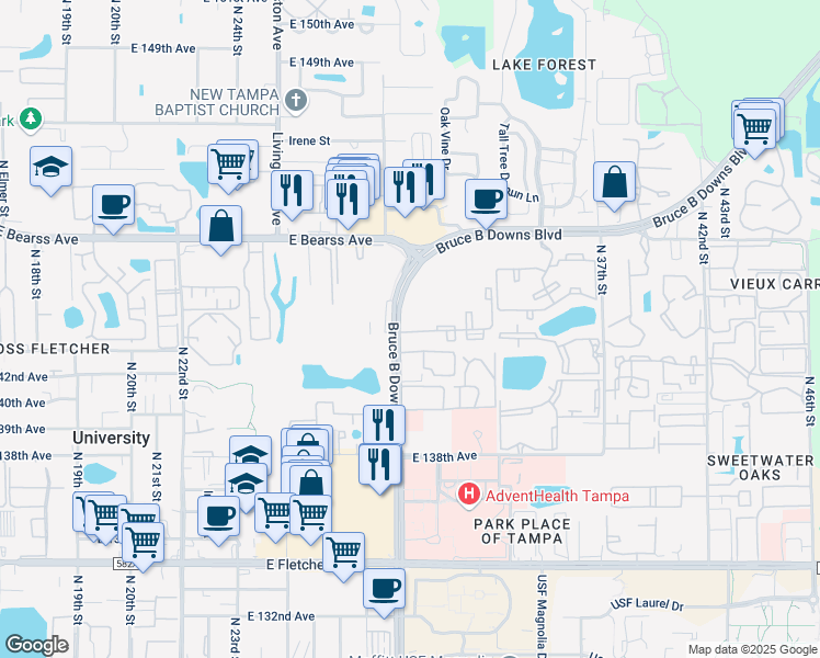 map of restaurants, bars, coffee shops, grocery stores, and more near 3069 Grand Pavilion Drive in Tampa