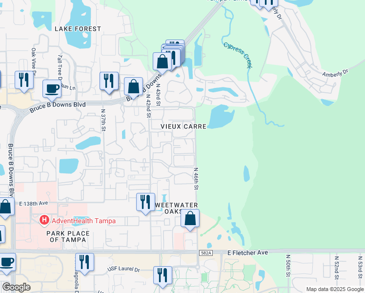 map of restaurants, bars, coffee shops, grocery stores, and more near 14311 Wedgewood Circle in Tampa