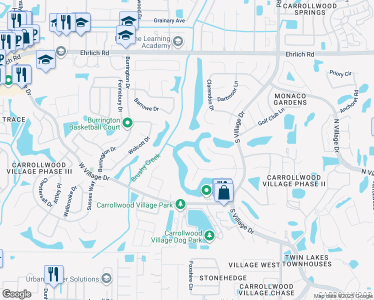 map of restaurants, bars, coffee shops, grocery stores, and more near 4327 Middle Lake Drive in Tampa