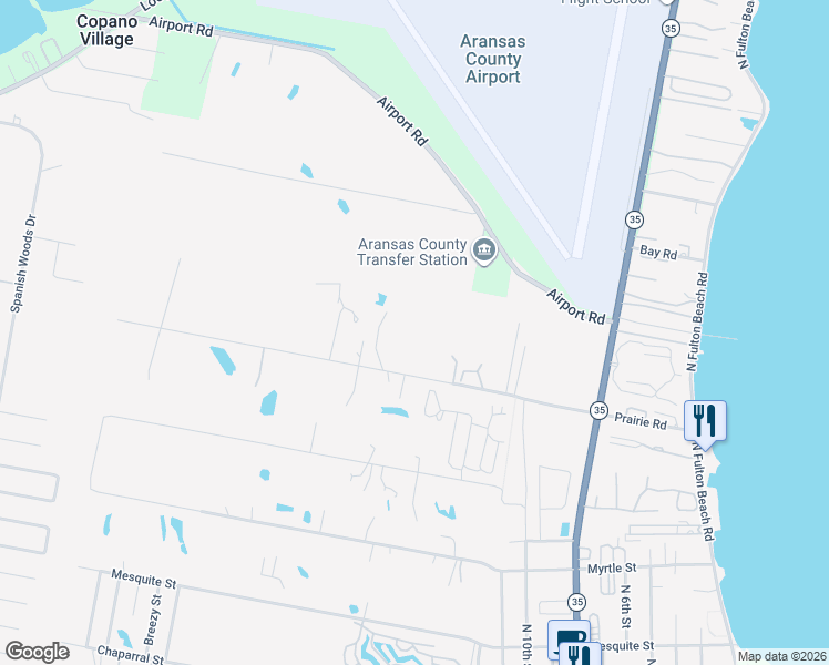 map of restaurants, bars, coffee shops, grocery stores, and more near 1401 Prairie Road in Fulton