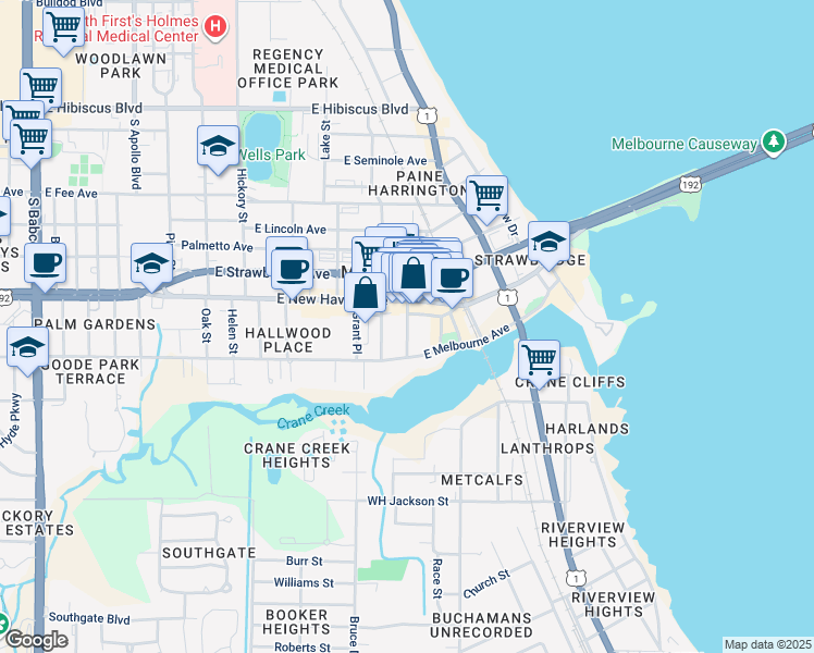 map of restaurants, bars, coffee shops, grocery stores, and more near 2010 Vernon Place in Melbourne