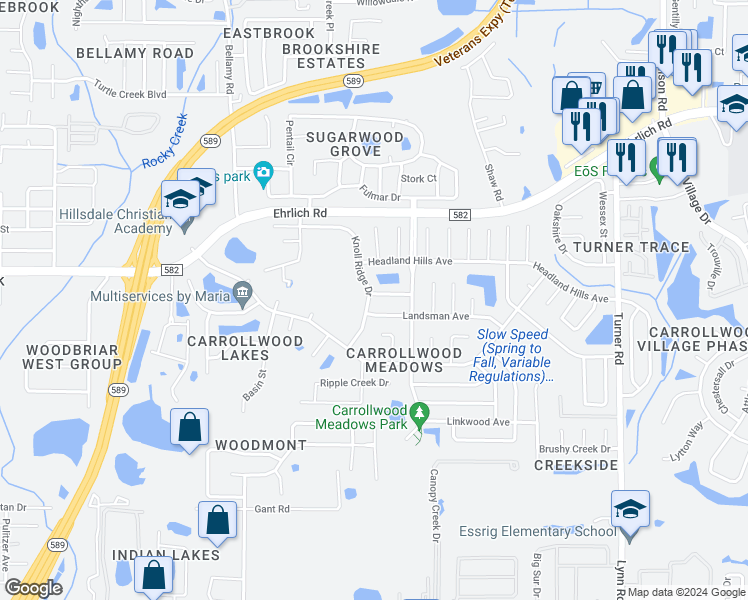 map of restaurants, bars, coffee shops, grocery stores, and more near 5214 Windlaff Avenue in Tampa