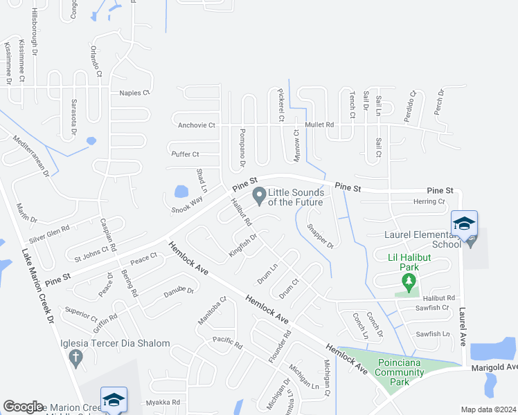 map of restaurants, bars, coffee shops, grocery stores, and more near 263 Grouper Court in Poinciana