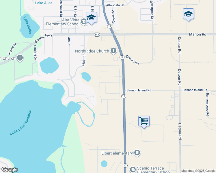 map of restaurants, bars, coffee shops, grocery stores, and more near 2588-2598 Florida 17 in Haines City