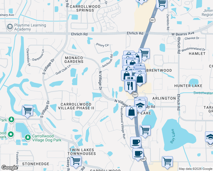 map of restaurants, bars, coffee shops, grocery stores, and more near 14121 Cypress Circle in Tampa