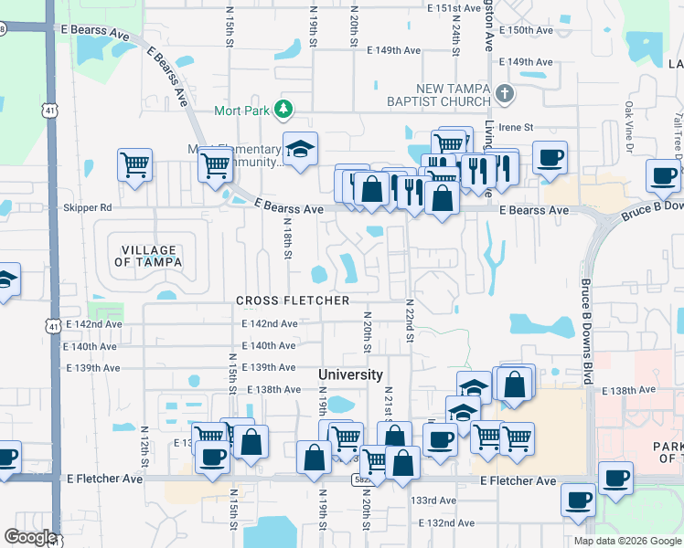 map of restaurants, bars, coffee shops, grocery stores, and more near 1930 Gregory Drive in Tampa