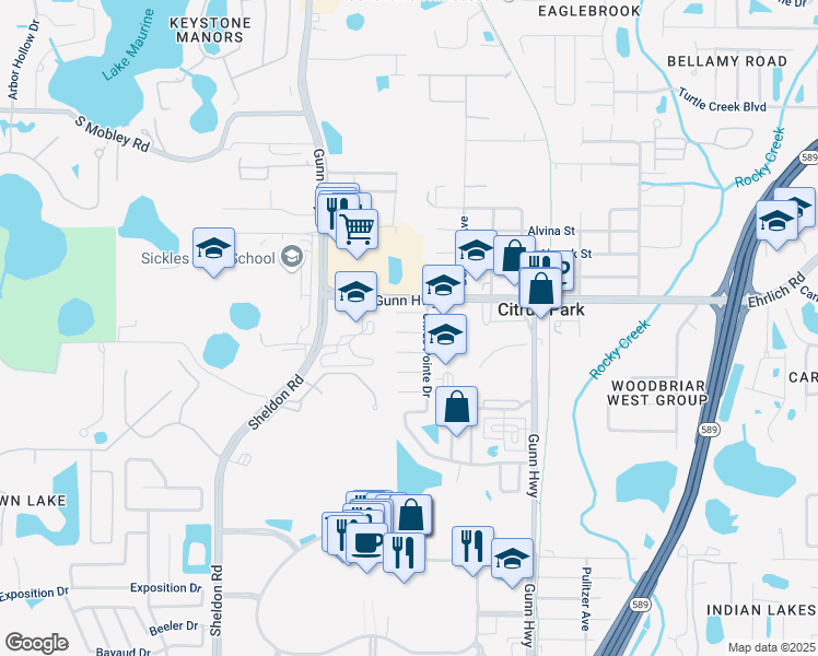 map of restaurants, bars, coffee shops, grocery stores, and more near 7609 Caracal Court in Tampa