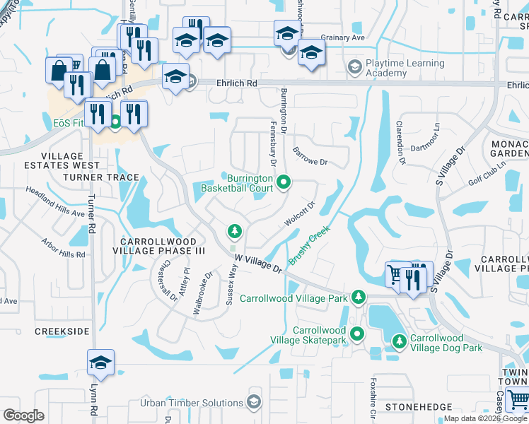 map of restaurants, bars, coffee shops, grocery stores, and more near 14009 Middleton Way in Tampa