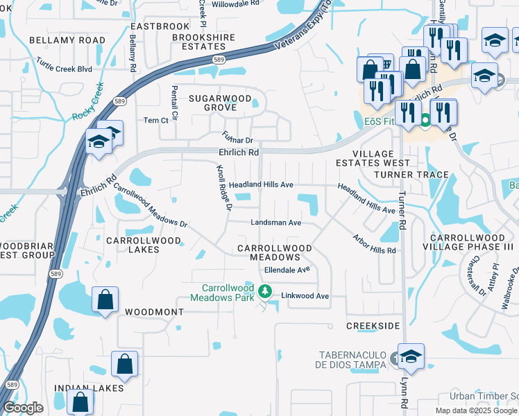 map of restaurants, bars, coffee shops, grocery stores, and more near 14316 Farmington Boulevard in Tampa