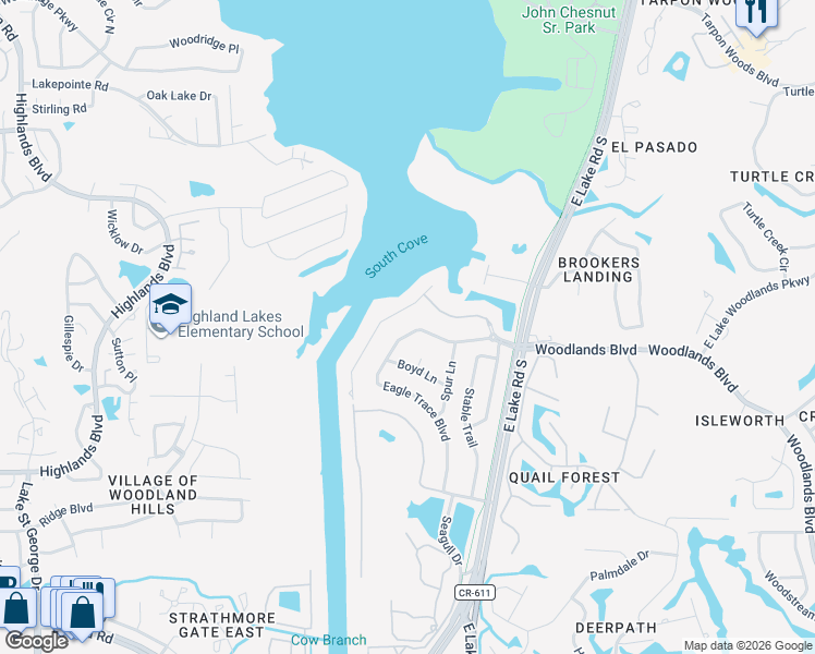 map of restaurants, bars, coffee shops, grocery stores, and more near 1872 Eagle Trace Boulevard in Palm Harbor