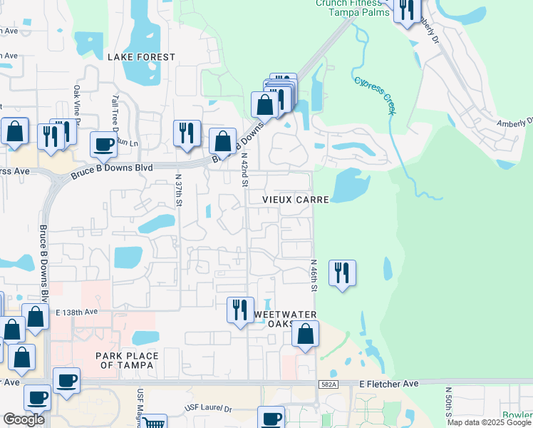 map of restaurants, bars, coffee shops, grocery stores, and more near 14400 Reuter Strasse Circle in Tampa