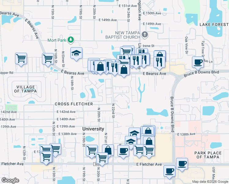 map of restaurants, bars, coffee shops, grocery stores, and more near 2214 Amiee Court in Tampa