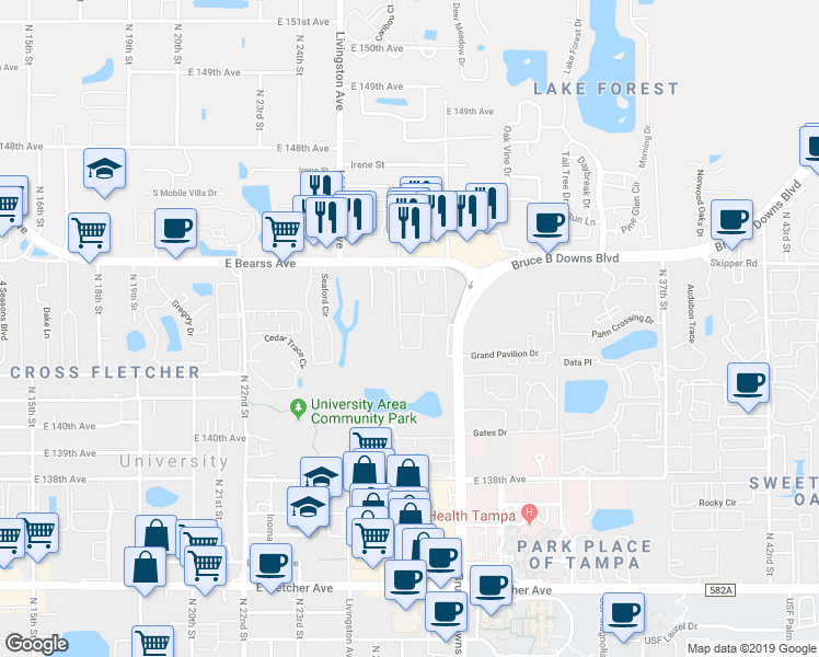 map of restaurants, bars, coffee shops, grocery stores, and more near in University