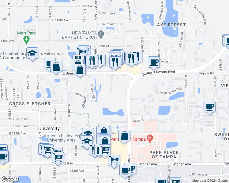 map of restaurants, bars, coffee shops, grocery stores, and more near in University