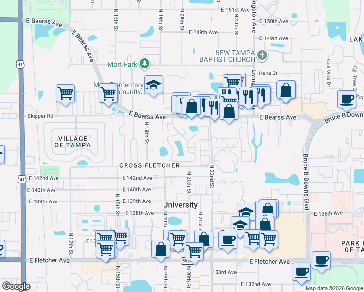 map of restaurants, bars, coffee shops, grocery stores, and more near 2036 Gregory Drive in Tampa