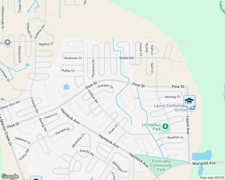 map of restaurants, bars, coffee shops, grocery stores, and more near 224 Grouper Court in Kissimmee