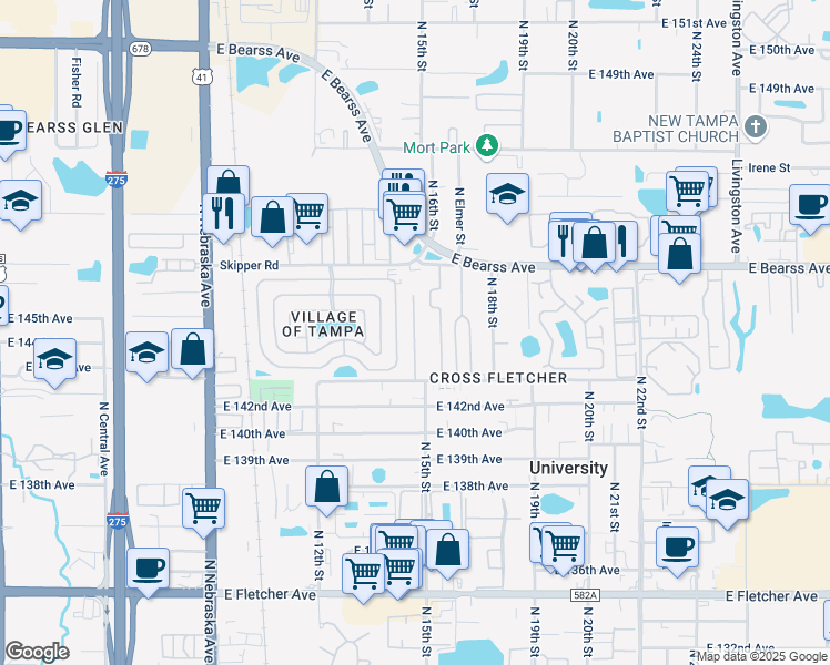 map of restaurants, bars, coffee shops, grocery stores, and more near 14323 Lucerne Drive in Tampa