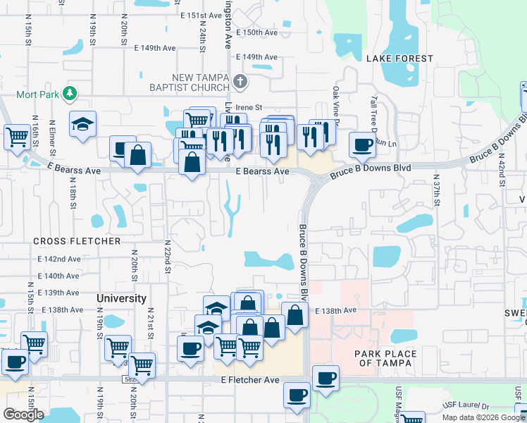 map of restaurants, bars, coffee shops, grocery stores, and more near in University