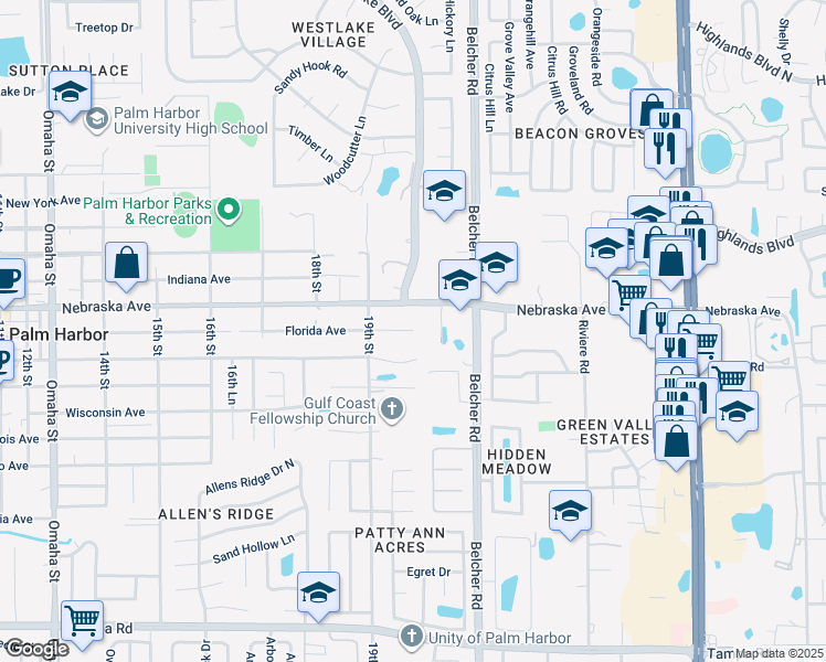 map of restaurants, bars, coffee shops, grocery stores, and more near 2700 Florida Avenue in Palm Harbor