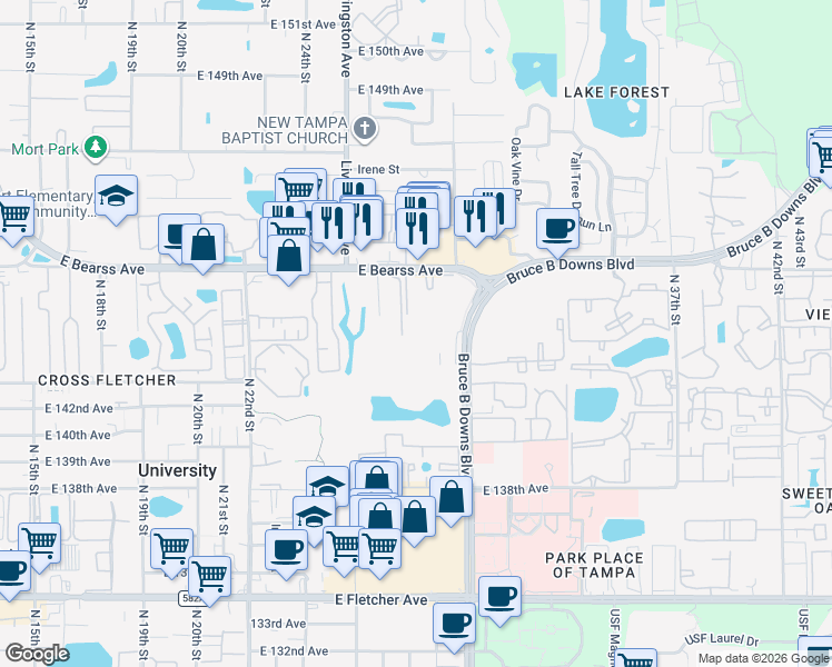 map of restaurants, bars, coffee shops, grocery stores, and more near in University