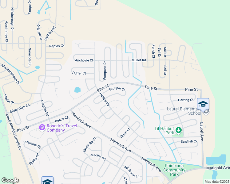 map of restaurants, bars, coffee shops, grocery stores, and more near 256 Grouper Court in Poinciana