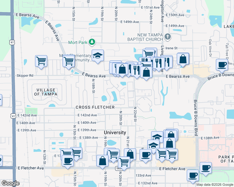 map of restaurants, bars, coffee shops, grocery stores, and more near 2036 Gregory Drive in Tampa