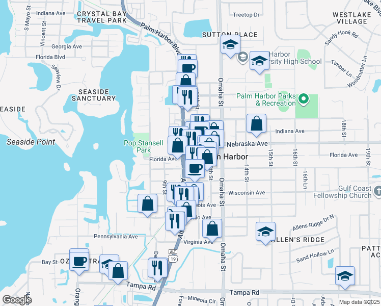 map of restaurants, bars, coffee shops, grocery stores, and more near 1220 U.S. 19 Alternate in Palm Harbor