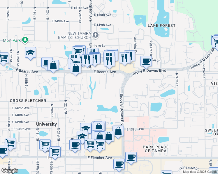 map of restaurants, bars, coffee shops, grocery stores, and more near in University