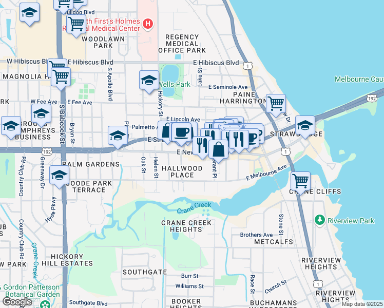 map of restaurants, bars, coffee shops, grocery stores, and more near in Melbourne