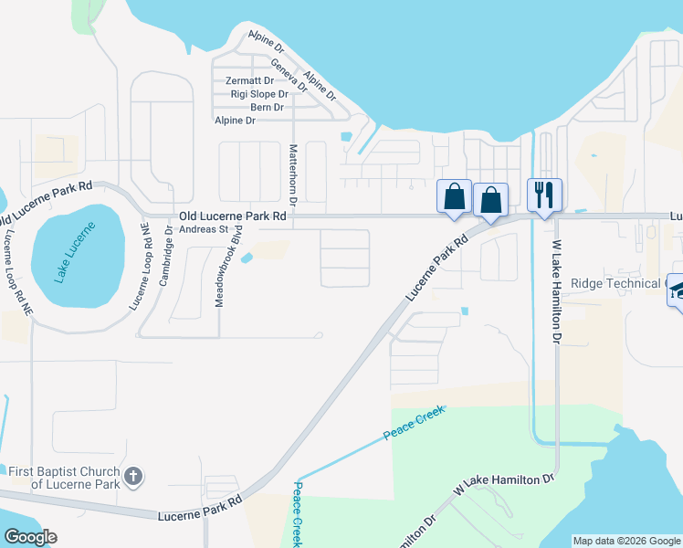 map of restaurants, bars, coffee shops, grocery stores, and more near 6102 Forest Ridge Way in Winter Haven
