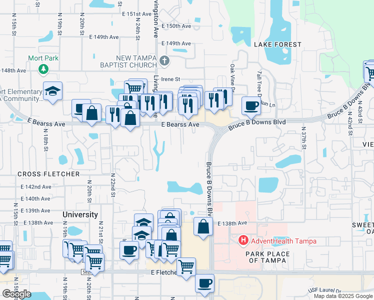 map of restaurants, bars, coffee shops, grocery stores, and more near in University