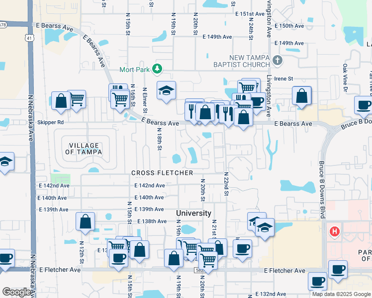 map of restaurants, bars, coffee shops, grocery stores, and more near 1917 Gregory Drive in Tampa