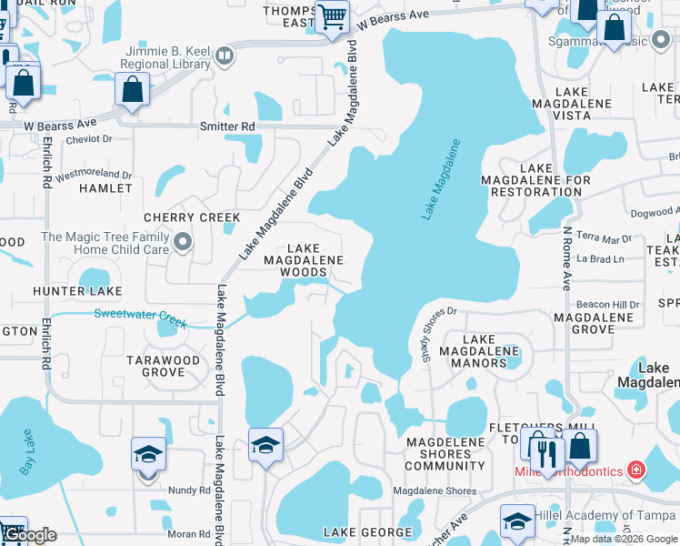 map of restaurants, bars, coffee shops, grocery stores, and more near 13825 Good Life Road in Tampa