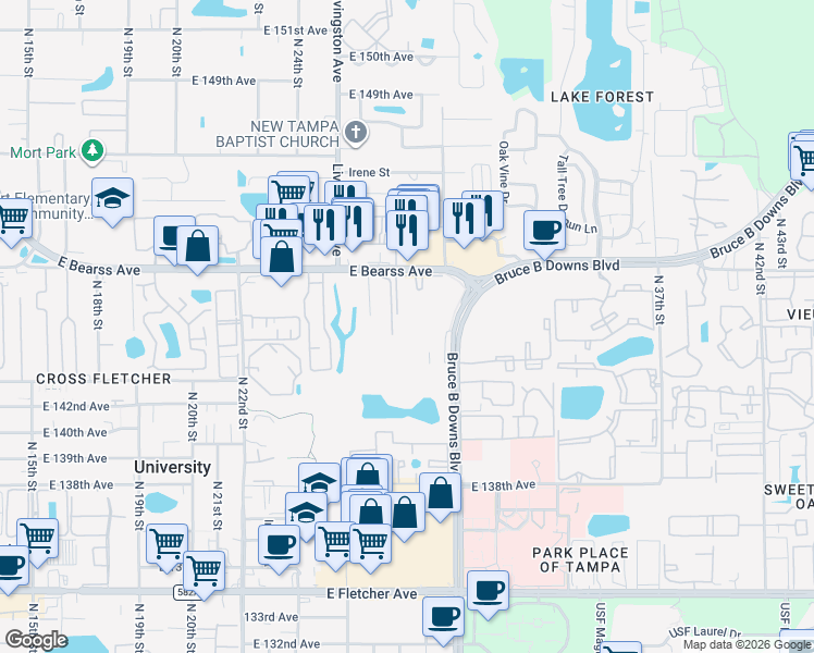 map of restaurants, bars, coffee shops, grocery stores, and more near in University