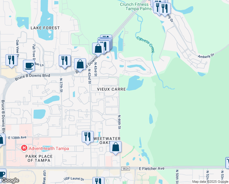 map of restaurants, bars, coffee shops, grocery stores, and more near 4469 Vieux Carre Circle in Tampa