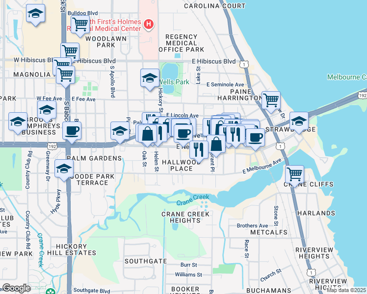 map of restaurants, bars, coffee shops, grocery stores, and more near 1998 McQuaid Street in Melbourne