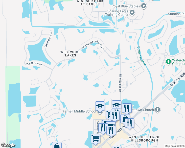 map of restaurants, bars, coffee shops, grocery stores, and more near 14509 Pond Cypress Way in Tampa