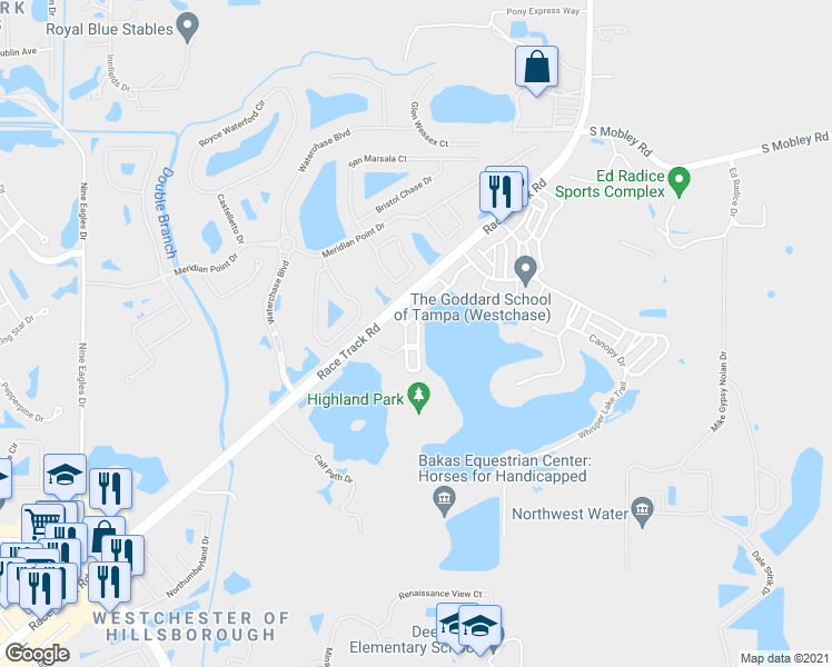 map of restaurants, bars, coffee shops, grocery stores, and more near 14511 Cotswolds Drive in Tampa