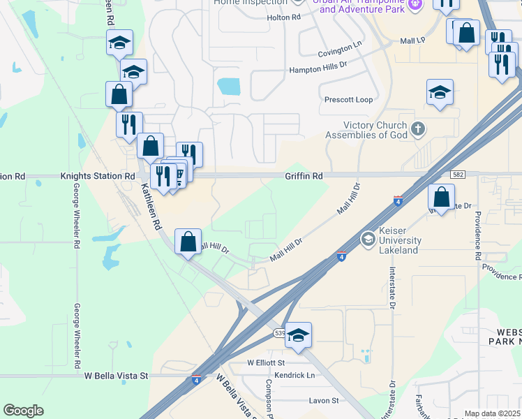 map of restaurants, bars, coffee shops, grocery stores, and more near 1906 Griffin Road in Lakeland